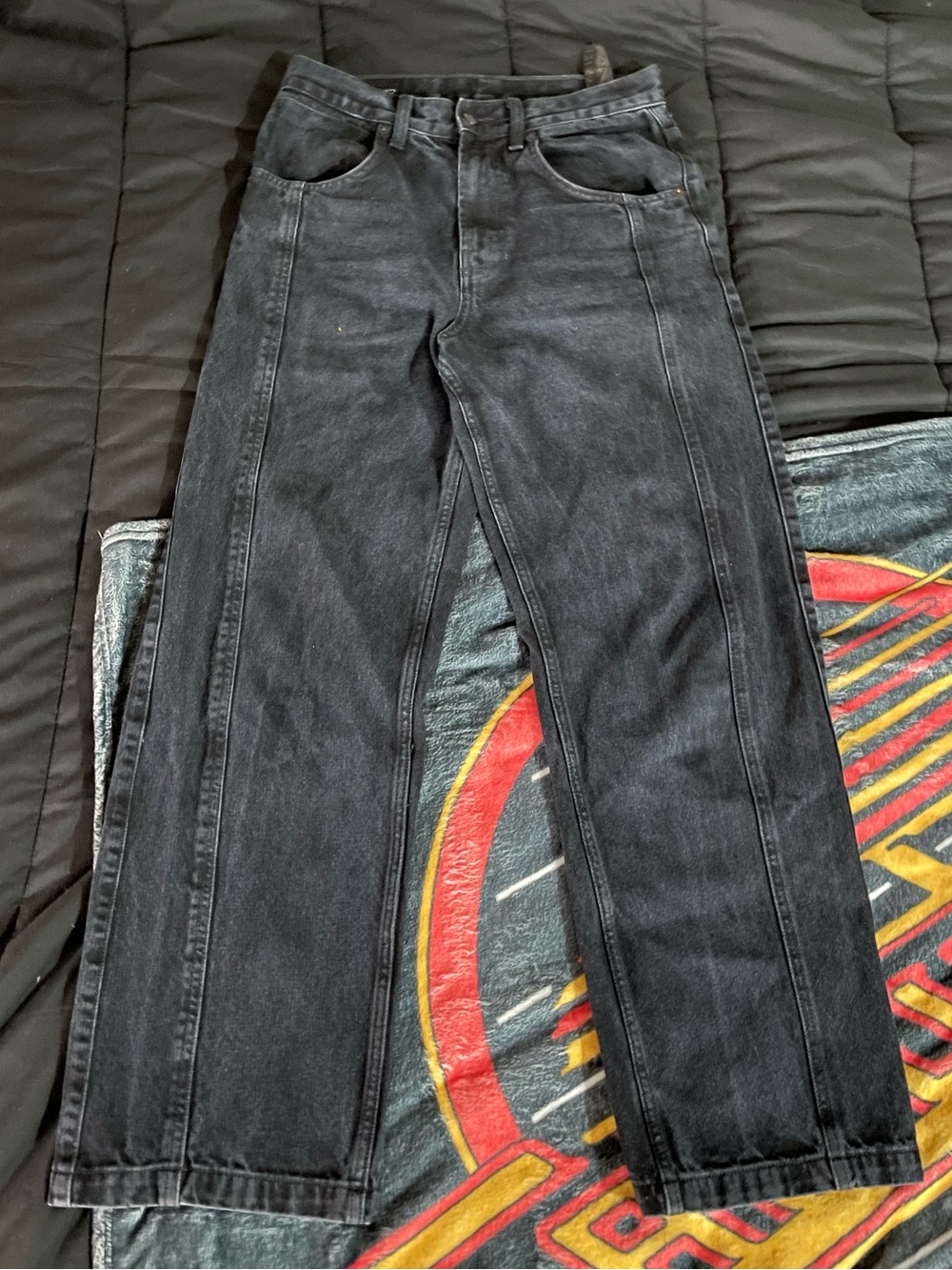 Zara Man Black Paneled Baggy RelaxedJeans Men’s Size USA 30 NWOT Faded Wash